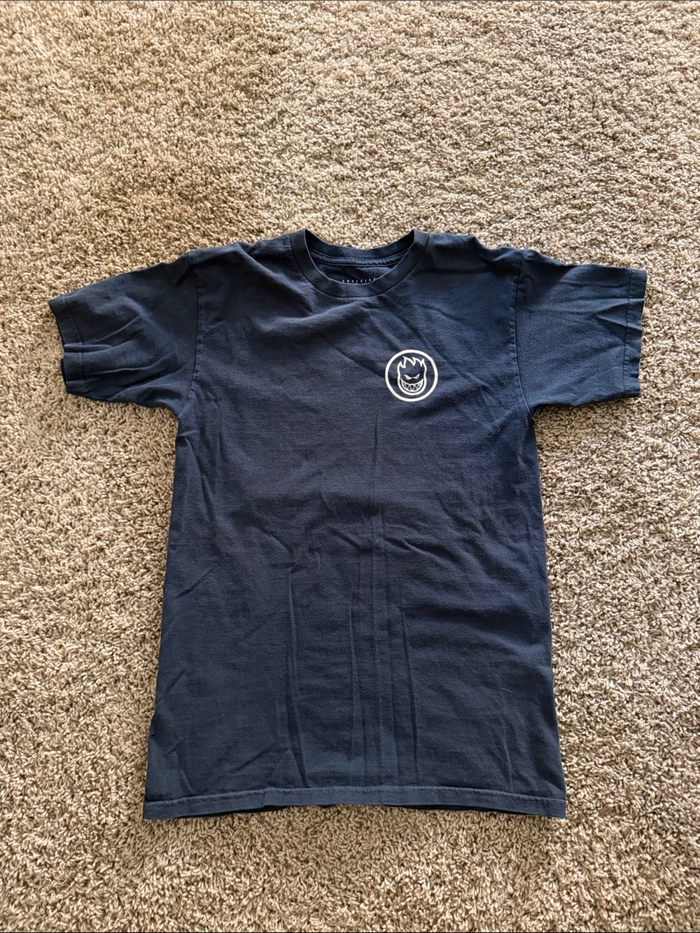 Spitfire Navy Short Sleeve Tee with White Chest Flame Logo